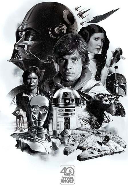Star Wars 40th Anniversary - Montage plakát cerná/bílá - Merchstore.cz