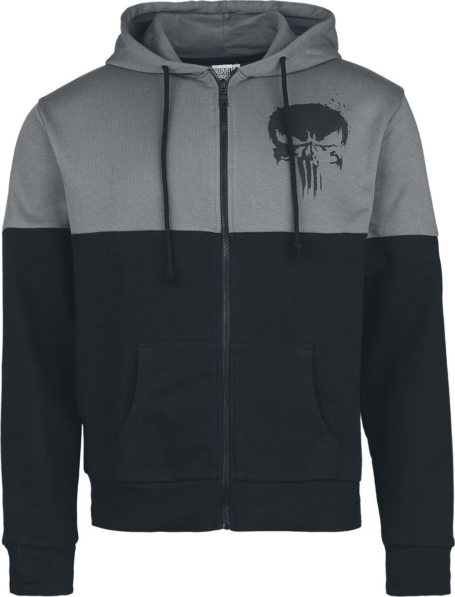 The Punisher Skull Mikina s kapucí na zip cerná/šedá - Merchstore.cz