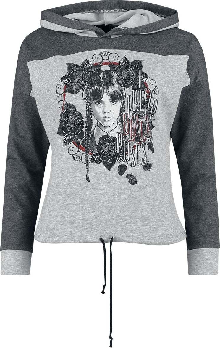 Wednesday Black Roses Dámská mikina s kapucí šedá/cerná - Merchstore.cz