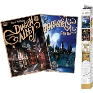 Harry Potter Sada 2 ks plakátů Retro Hogwarts and Diagon - Chibi Design plakát vícebarevný