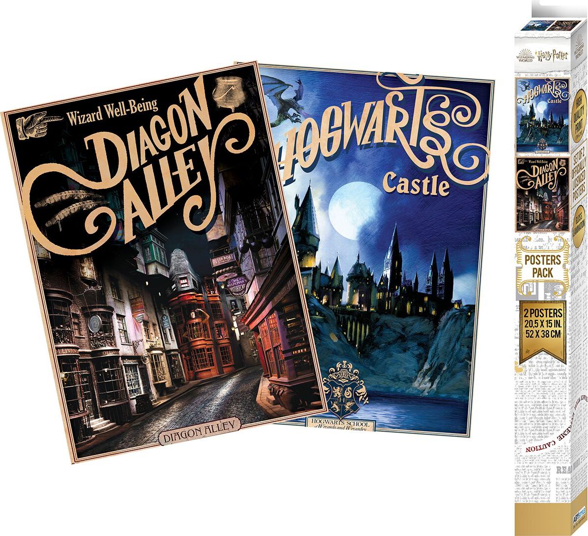 Harry Potter Sada 2 ks plakátů Retro Hogwarts and Diagon - Chibi Design plakát vícebarevný - Merchstore.cz