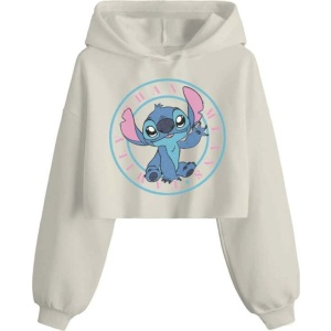 Lilo & Stitch Cropped Stitch Dámská mikina s kapucí bílá