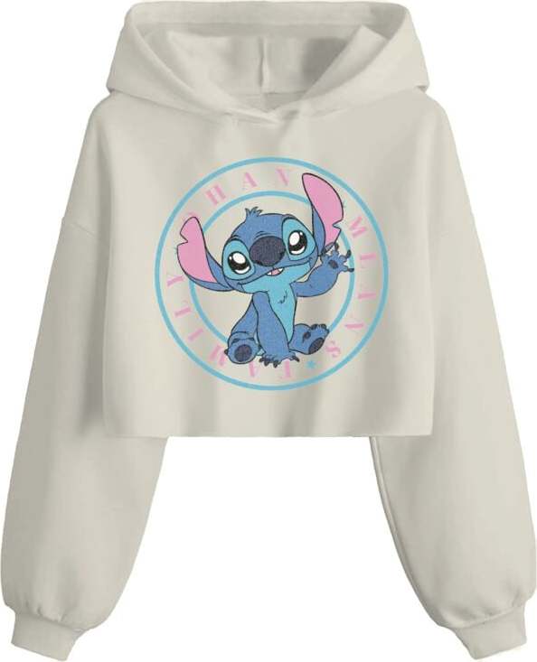 Lilo & Stitch Cropped Stitch Dámská mikina s kapucí bílá - Merchstore.cz