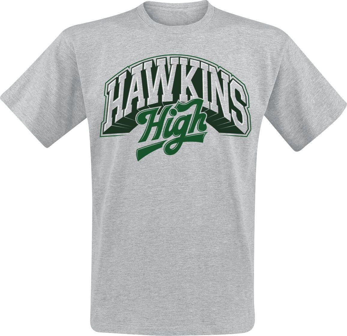 Stranger Things Season 5 - Hawkins High - Logo Tričko šedá - Merchstore.cz Stranger Things Season 5 - Hawkins High - Logo Tričko šedá - Merchstore.cz
