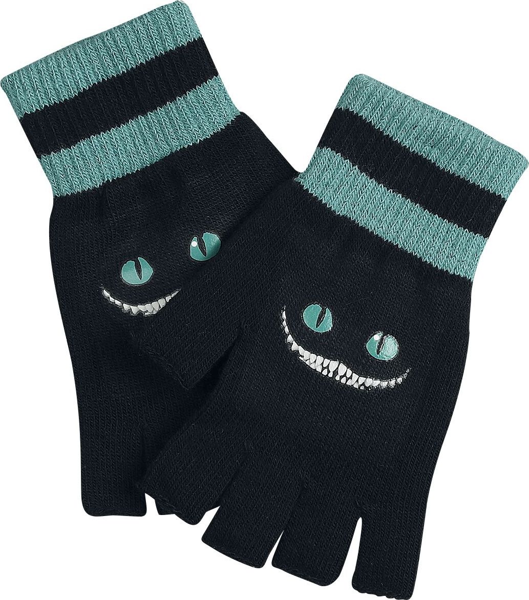 Alice in Wonderland Grinsekatze rukavice bez prstů cerná/tyrkysová - Merchstore.cz
