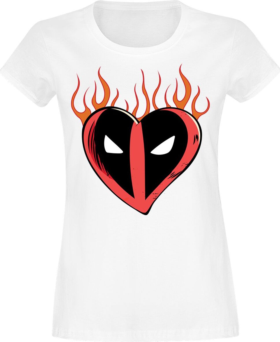 Deadpool Flaming Heart Logo Tričko bílá - Merchstore.cz