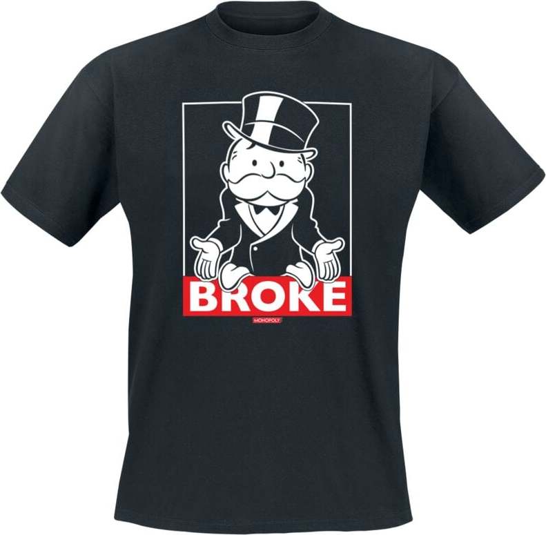 Monopoly Mr. Monopoly - Broke Tričko černá - Merchstore.cz