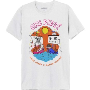 One Piece Going Merry X Marine Warship Tričko bílá