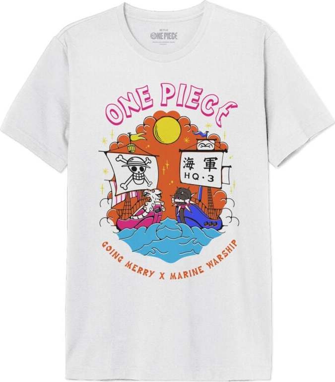 One Piece Going Merry X Marine Warship Tričko bílá - Merchstore.cz