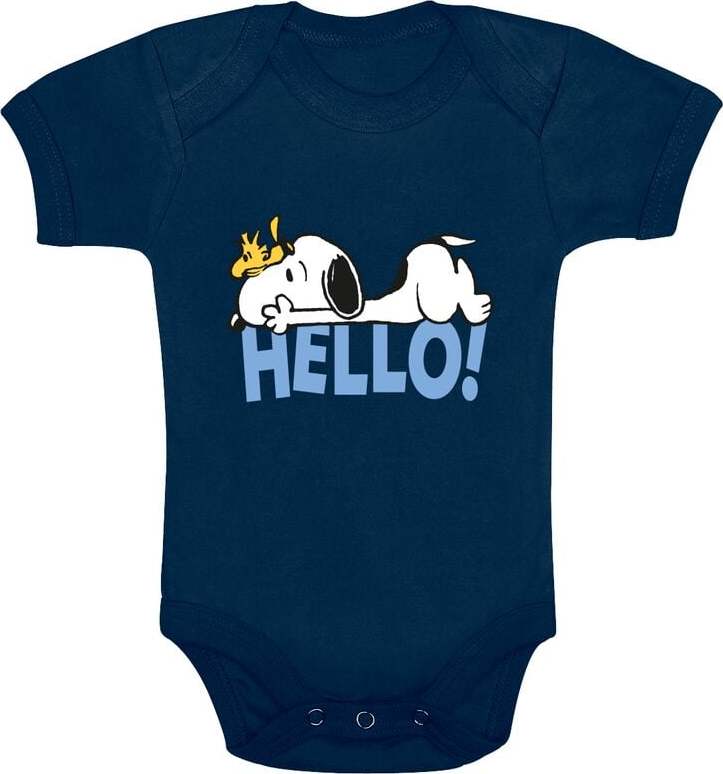 Peanuts Snoopy und Woodstock - Hello! body tmavě modrá - Merchstore.cz