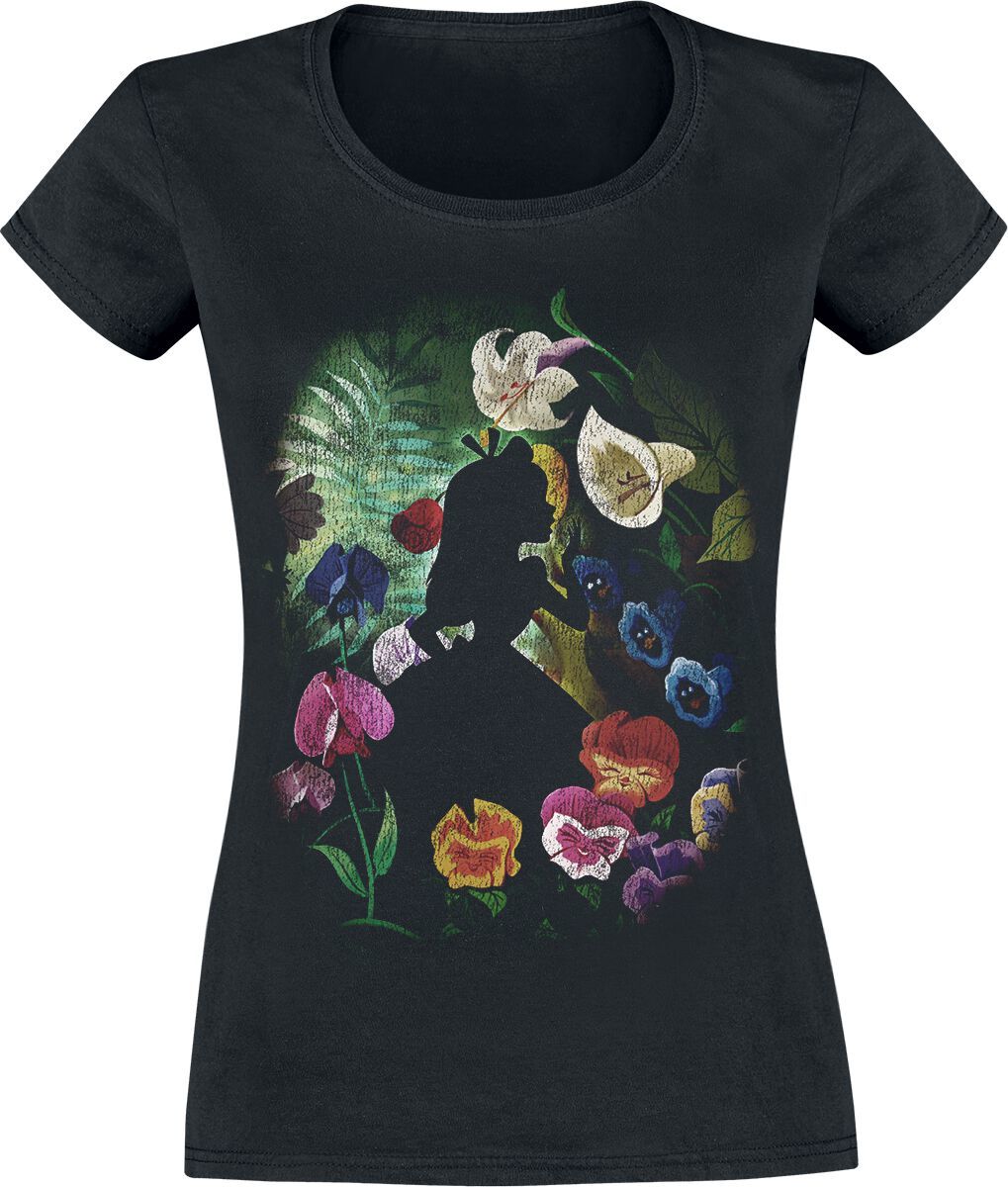 Alice in Wonderland Black Flower Dámské tričko černá - Merchstore.cz