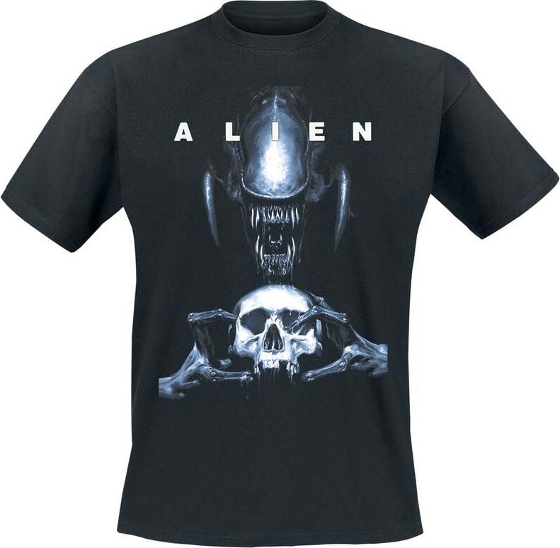 Alien Blue Holding A Skull Tričko černá - Merchstore.cz