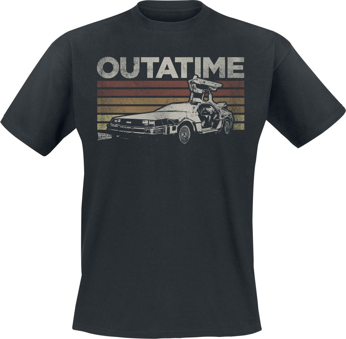Back To The Future Delorean Retro Stripes Tričko černá - Merchstore.cz