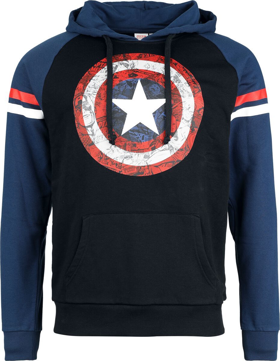Captain America Comic Shield Mikina s kapucí cerná/modrá - Merchstore.cz Captain America Comic Shield Mikina s kapucí cerná/modrá - Merchstore.cz
