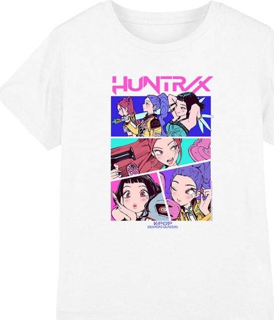 KPop Demon Hunters Huntrix - Neon Comic Anime detské tricko bílá - Merchstore.cz