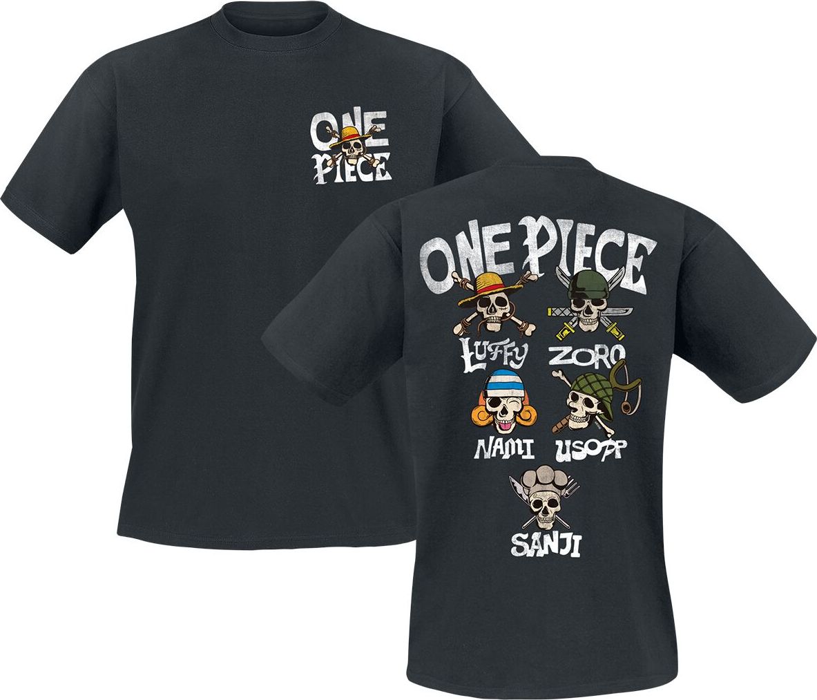 One Piece Straw Hat Crew Skull Tričko černá - Merchstore.cz
