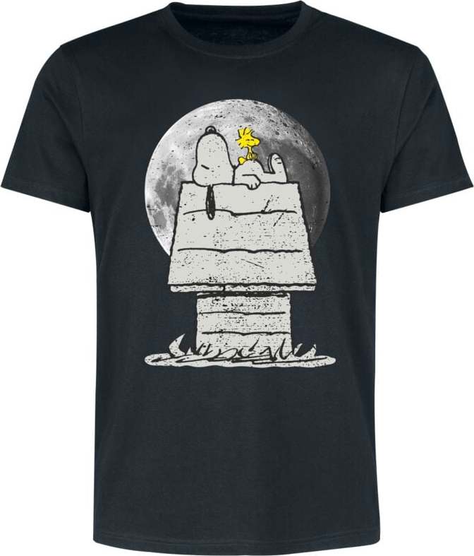 Peanuts Moonlight - Snoopy und Woodstock Tričko černá - Merchstore.cz