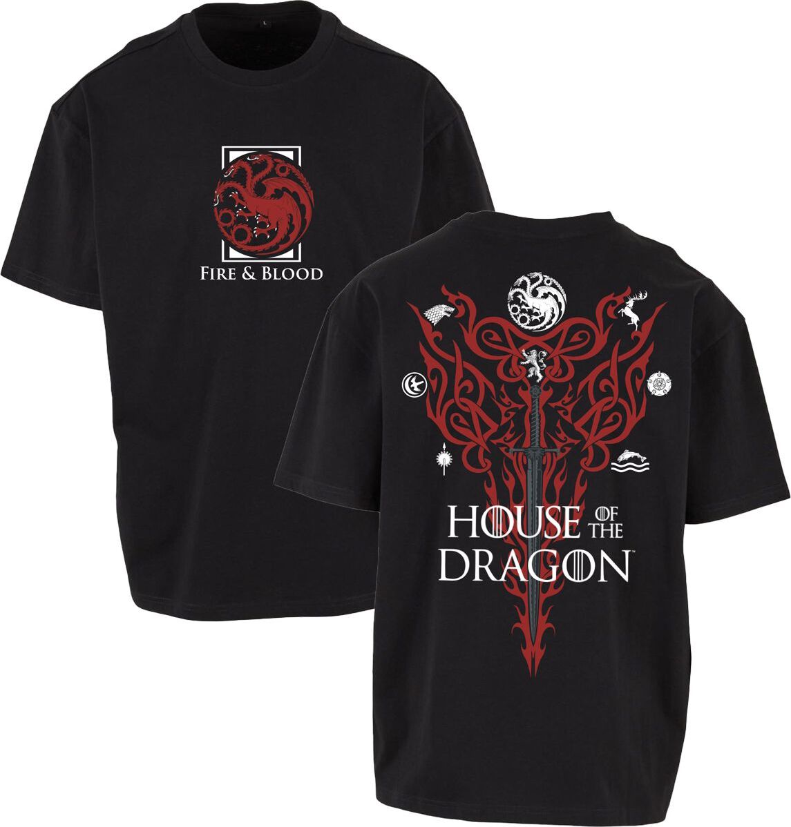 Game Of Thrones House of the Dragon - Fire & Blood Houses Emblems Tričko černá - Merchstore.cz