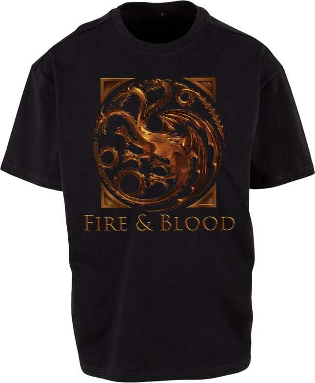 Game Of Thrones House of the Dragon - Fire & Blood Metal Emblem Tričko černá - Merchstore.cz